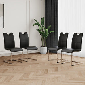 English Elm Modern Faux Leather Dining Side Chairs with Chrome Legs Ergonomic Set of 2 Black+Silver W210127285