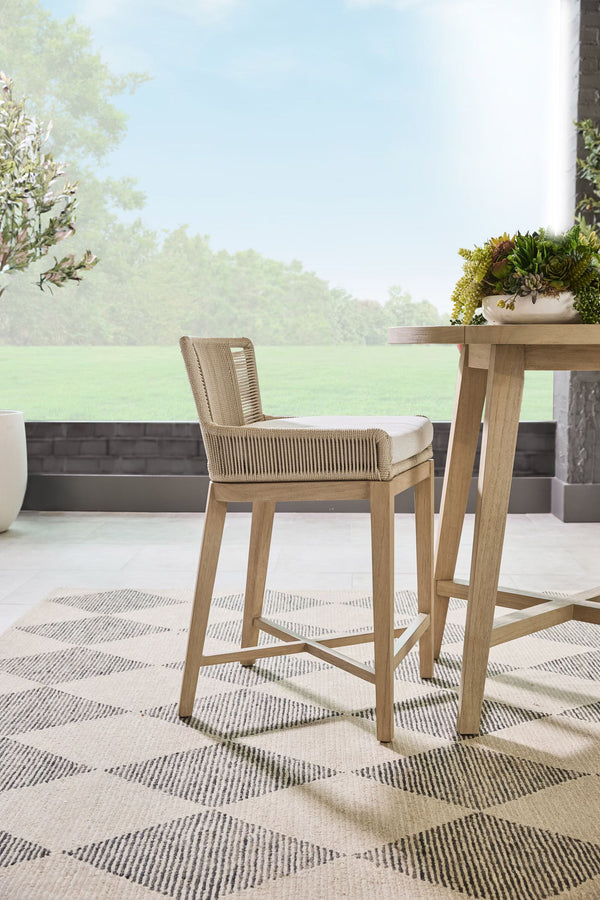 Essentials for Living Carmel Outdoor Solid Teak Round Counter Table with Natural Washed Finish for Patios 6825-RDCTR.W-ET