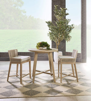 Essentials for Living Carmel Outdoor Solid Teak Round Counter Table with Natural Washed Finish for Patios 6825-RDCTR.W-ET