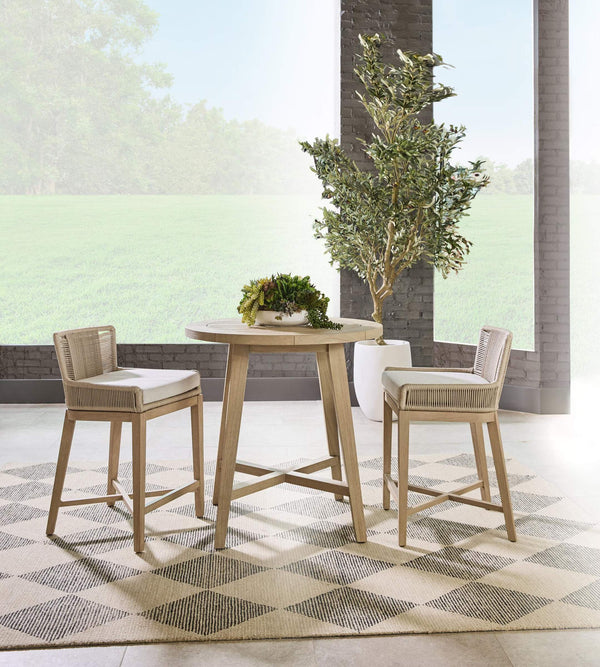 Essentials for Living Carmel Outdoor Solid Teak Round Counter Table with Natural Washed Finish for Patios 6825-RDCTR.W-ET