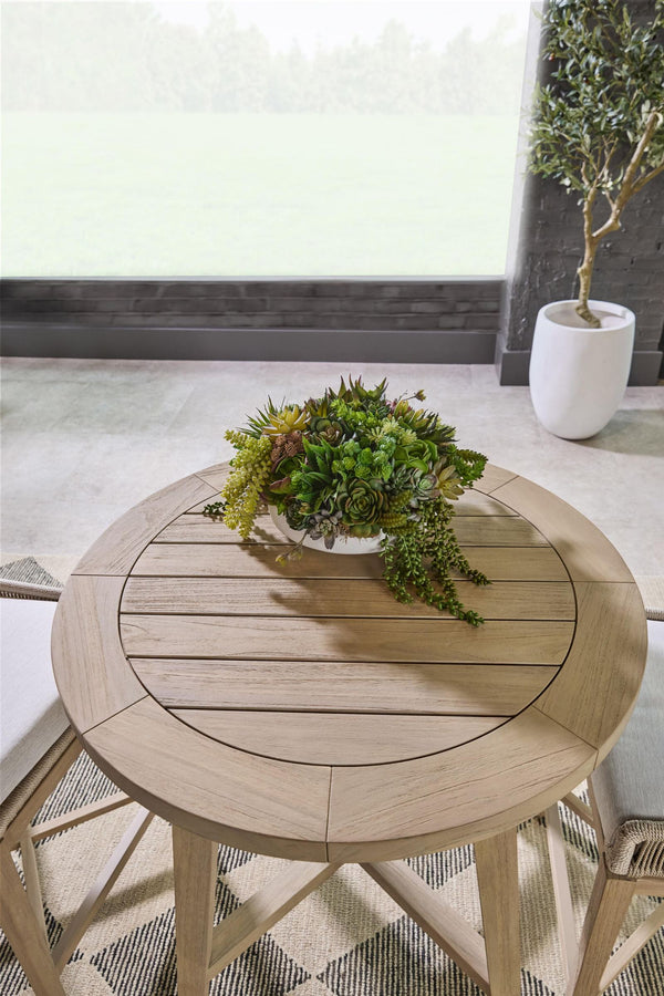 Essentials for Living Carmel Outdoor Solid Teak Round Counter Table with Natural Washed Finish for Patios 6825-RDCTR.W-ET