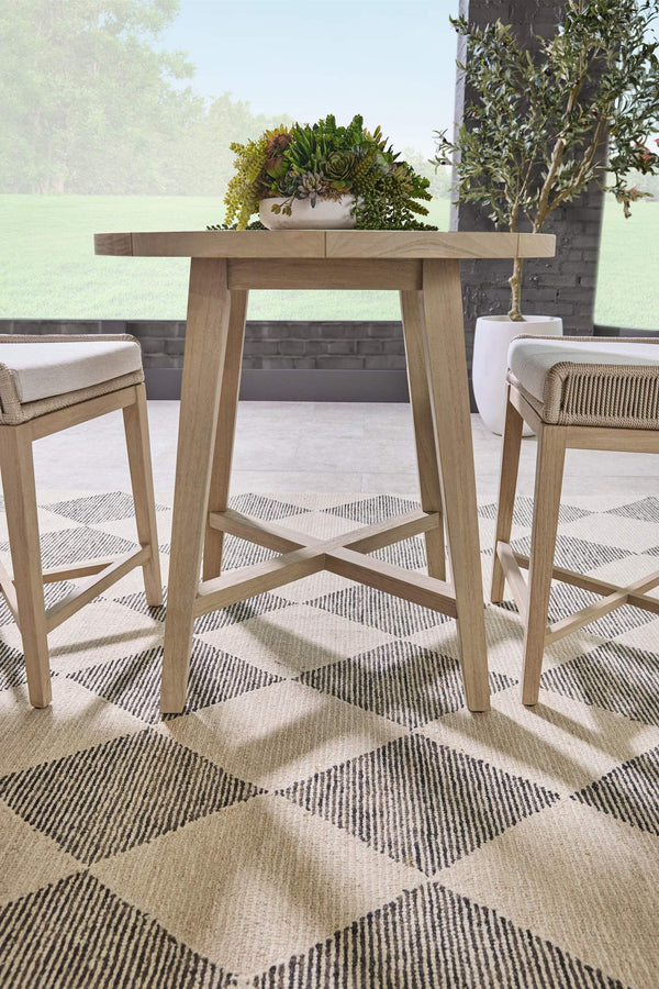 Essentials for Living Carmel Outdoor Solid Teak Round Counter Table with Natural Washed Finish for Patios 6825-RDCTR.W-ET