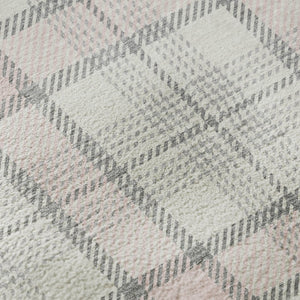HomeRoots 8' Washable Pink Ivory Gray Plaid Round Area Rug with UV Protection for Stylish, Durable Living Spaces 682502