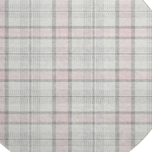 HomeRoots 8' Washable Pink Ivory Gray Plaid Round Area Rug with UV Protection for Stylish, Durable Living Spaces 682502
