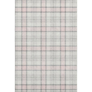 HomeRoots 8' X 10' Pink Ivory Gray Plaid Washable Area Rug - Soft, Durable, Stain-Resistant with UV Protection! 682503