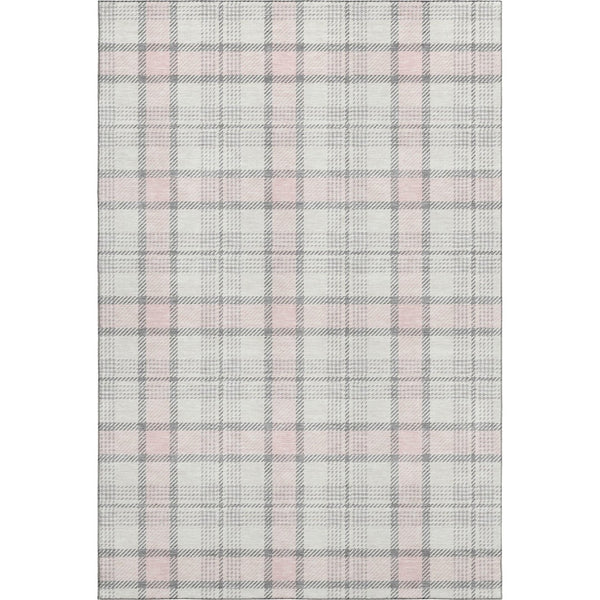 HomeRoots 8' X 10' Pink Ivory Gray Plaid Washable Area Rug - Soft, Durable, Stain-Resistant with UV Protection! 682503