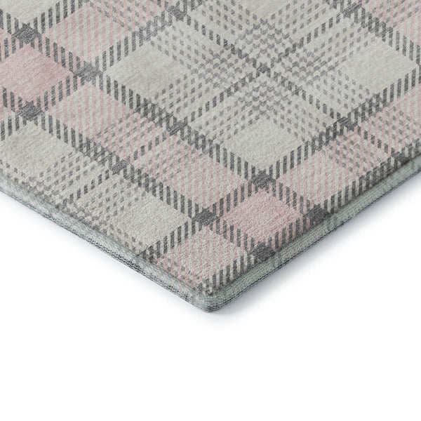 HomeRoots 8' X 10' Pink Ivory Gray Plaid Washable Area Rug - Soft, Durable, Stain-Resistant with UV Protection! 682503