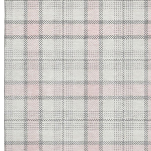 HomeRoots 8' X 10' Pink Ivory Gray Plaid Washable Area Rug - Soft, Durable, Stain-Resistant with UV Protection! 682503