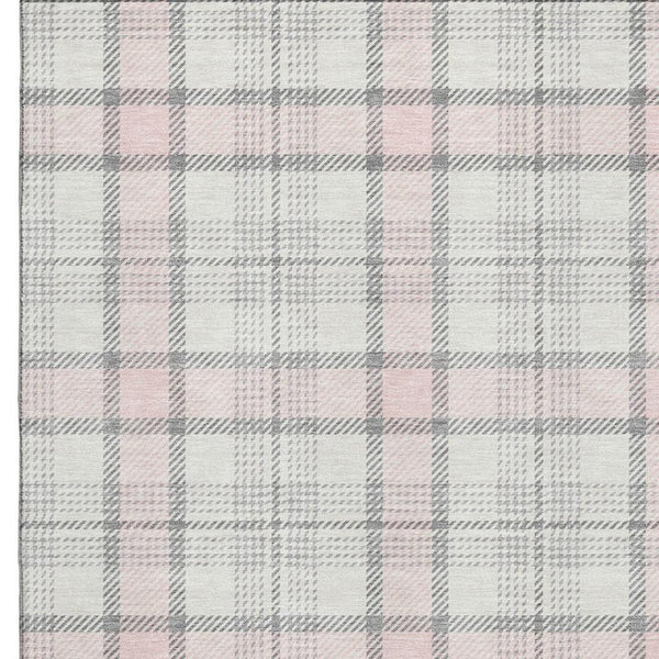 HomeRoots 8' X 10' Pink Ivory Gray Plaid Washable Area Rug - Soft, Durable, Stain-Resistant with UV Protection! 682503