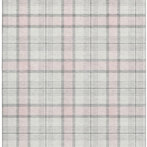 HomeRoots 8' X 10' Pink Ivory Gray Plaid Washable Area Rug - Soft, Durable, Stain-Resistant with UV Protection! 682503