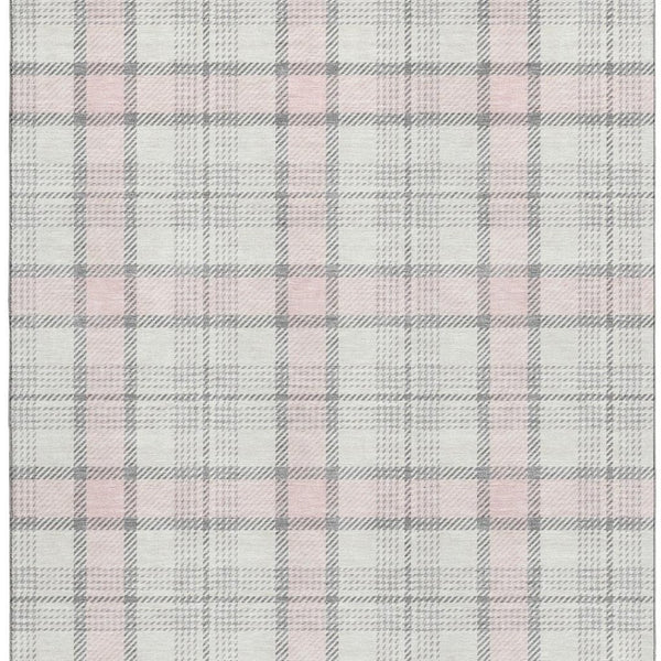 HomeRoots 8' X 10' Pink Ivory Gray Plaid Washable Area Rug - Soft, Durable, Stain-Resistant with UV Protection! 682503
