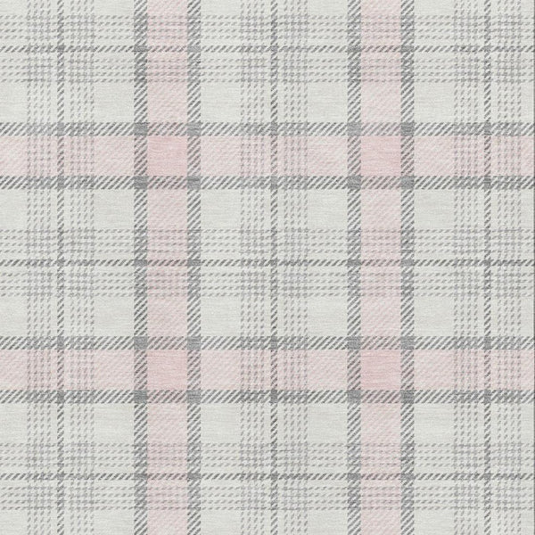 HomeRoots 9' X 12' Washable Pink Ivory Gray Plaid Area Rug with UV Protection - Stylish, Durable & Easy Care! 682504
