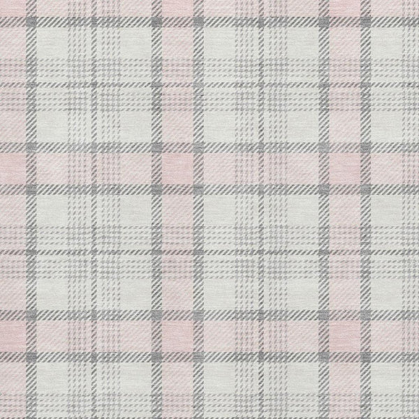 HomeRoots 10' X 14' Washable Pink Ivory Gray Plaid Area Rug - Stain Resistant, UV Protected, Perfect for Homes! 682505