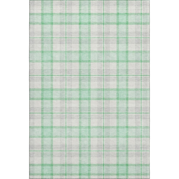 HomeRoots 5' X 8' Aqua Ivory Green Plaid Washable Area Rug with UV Protection for Stylish, Low-Maintenance Living 682507