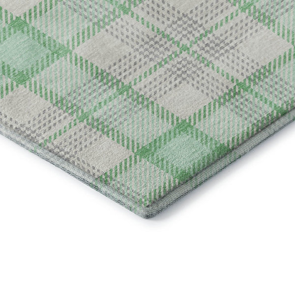 HomeRoots 5' X 8' Aqua Ivory Green Plaid Washable Area Rug with UV Protection for Stylish, Low-Maintenance Living 682507