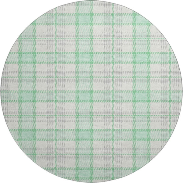HomeRoots 8' Cozy Aqua Ivory and Green Plaid Washable Round Rug with UV Protection for High-Traffic Spaces 682508