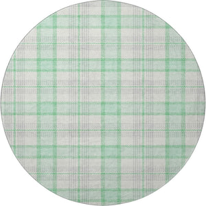 HomeRoots 8' Cozy Aqua Ivory and Green Plaid Washable Round Rug with UV Protection for High-Traffic Spaces 682508