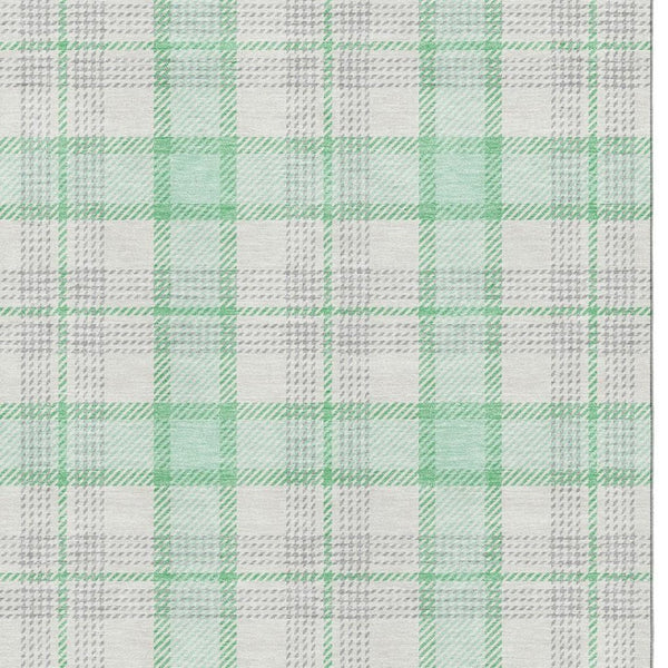 HomeRoots 9' X 12' Aqua, Ivory & Green Plaid Washable Area Rug | UV Protection for High-Traffic Spaces 682510