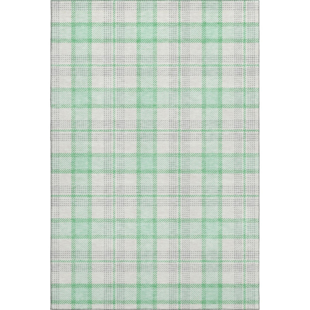 HomeRoots 10' X 14' Aqua Ivory Green Plaid Washable Area Rug with Stain Resistance & UV Protection for Homes 682511