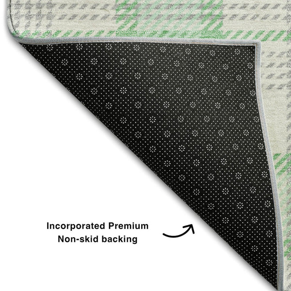 HomeRoots 10' X 14' Aqua Ivory Green Plaid Washable Area Rug with Stain Resistance & UV Protection for Homes 682511