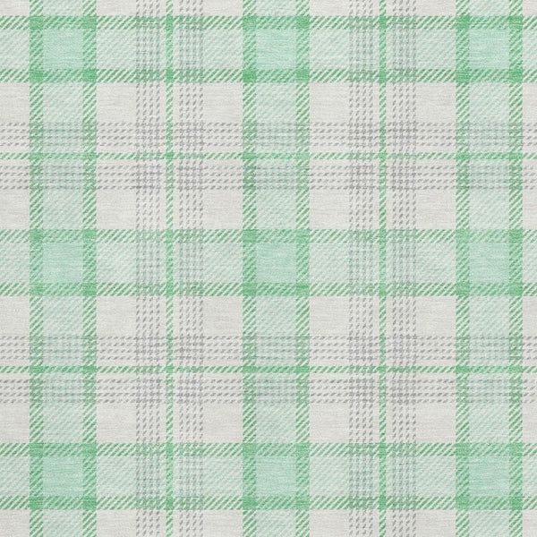 HomeRoots 10' X 14' Aqua Ivory Green Plaid Washable Area Rug with Stain Resistance & UV Protection for Homes 682511