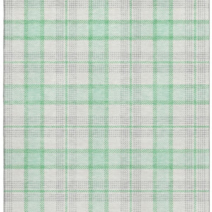 HomeRoots 10' X 14' Aqua Ivory Green Plaid Washable Area Rug with Stain Resistance & UV Protection for Homes 682511