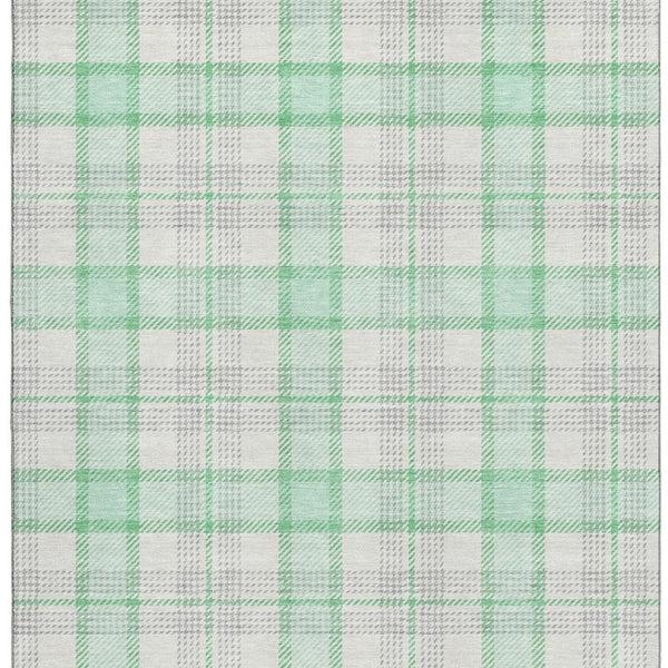 HomeRoots 10' X 14' Aqua Ivory Green Plaid Washable Area Rug with Stain Resistance & UV Protection for Homes 682511