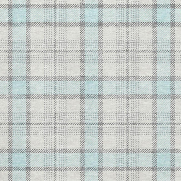 HomeRoots 5' X 8' Sky Blue, Ivory & Gray Plaid Washable Area Rug with UV Protection for Homes with Kids & Pets 682513