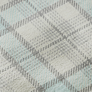 HomeRoots 8' Sky Blue, Ivory & Gray Plaid Washable Round Rug with UV Protection for Easy Care & Style 682514
