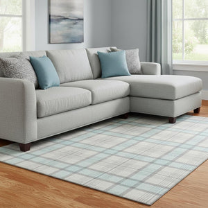 HomeRoots 8' X 10' Sky Blue and Gray Plaid Washable Area Rug with UV Protection for Stylish, Easy Living Spaces 682515