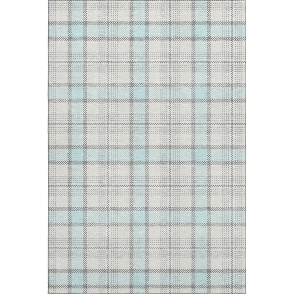 HomeRoots 8' X 10' Sky Blue and Gray Plaid Washable Area Rug with UV Protection for Stylish, Easy Living Spaces 682515
