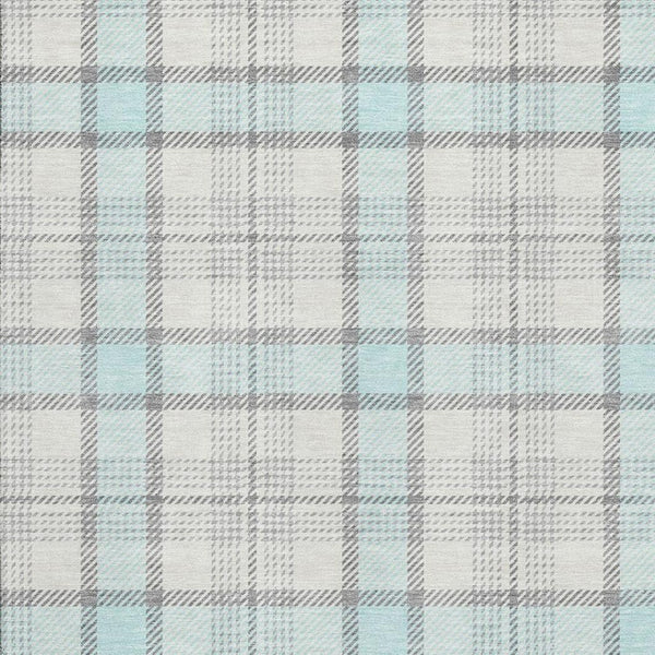 HomeRoots 8' X 10' Sky Blue and Gray Plaid Washable Area Rug with UV Protection for Stylish, Easy Living Spaces 682515