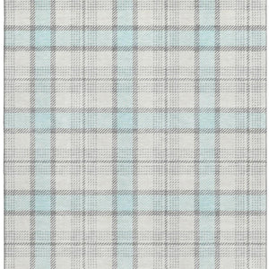 HomeRoots 9' X 12' Sky Blue Ivory Gray Plaid Washable Area Rug - Durable, UV-Protected, Stain-Resistant Design 682516