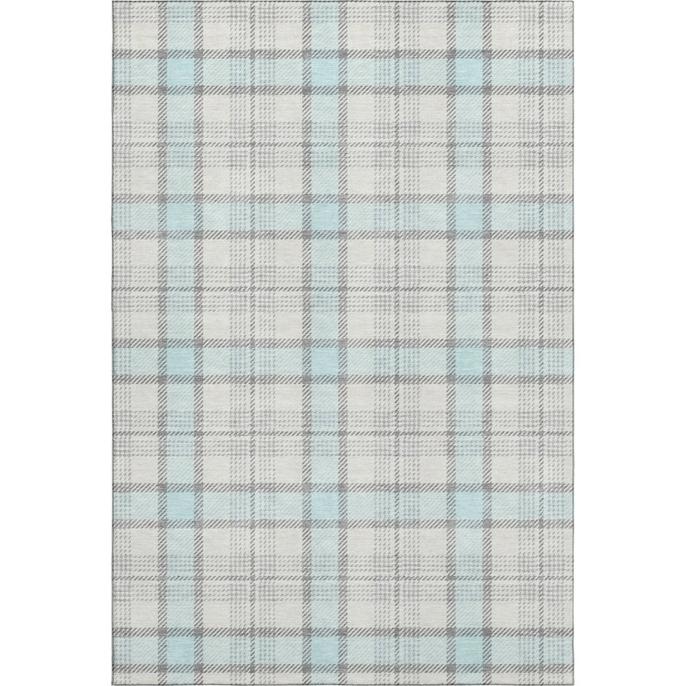 HomeRoots 10' X 14' Sky Blue Plaid Area Rug - Washable, UV Protected, Durable Design for High-Traffic Spaces 682517