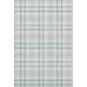 HomeRoots 10' X 14' Sky Blue Plaid Area Rug - Washable, UV Protected, Durable Design for High-Traffic Spaces 682517