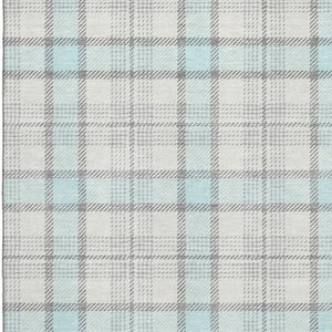 HomeRoots 10' X 14' Sky Blue Plaid Area Rug - Washable, UV Protected, Durable Design for High-Traffic Spaces 682517
