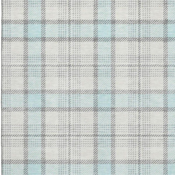 HomeRoots 10' X 14' Sky Blue Plaid Area Rug - Washable, UV Protected, Durable Design for High-Traffic Spaces 682517