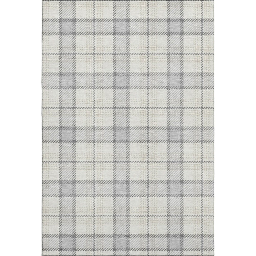 HomeRoots 5' X 8' Stylish Silver Ivory Gray Plaid Area Rug - Washable, UV-Protected, Durable for High-Traffic Areas 682519