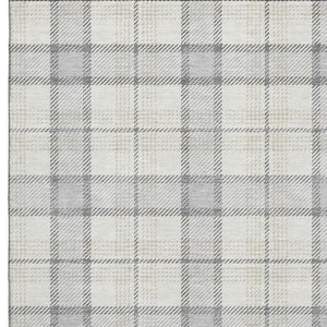 HomeRoots 5' X 8' Stylish Silver Ivory Gray Plaid Area Rug - Washable, UV-Protected, Durable for High-Traffic Areas 682519