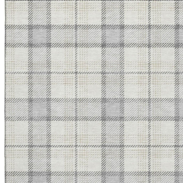 HomeRoots 5' X 8' Stylish Silver Ivory Gray Plaid Area Rug - Washable, UV-Protected, Durable for High-Traffic Areas 682519