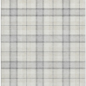 HomeRoots 5' X 8' Stylish Silver Ivory Gray Plaid Area Rug - Washable, UV-Protected, Durable for High-Traffic Areas 682519