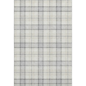 HomeRoots 9' X 12' Elegant Silver Ivory Gray Plaid Washable Area Rug with Durable UV Protection & Style 682522