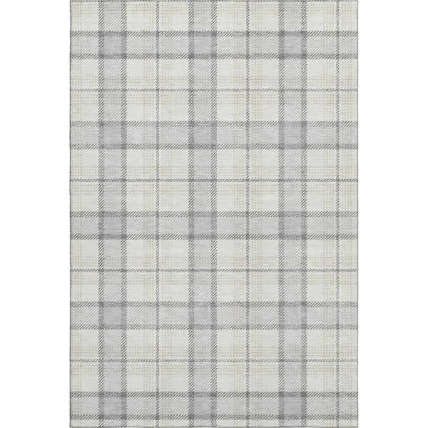 HomeRoots 9' X 12' Elegant Silver Ivory Gray Plaid Washable Area Rug with Durable UV Protection & Style 682522