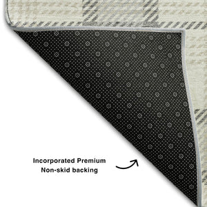 HomeRoots 9' X 12' Elegant Silver Ivory Gray Plaid Washable Area Rug with Durable UV Protection & Style 682522