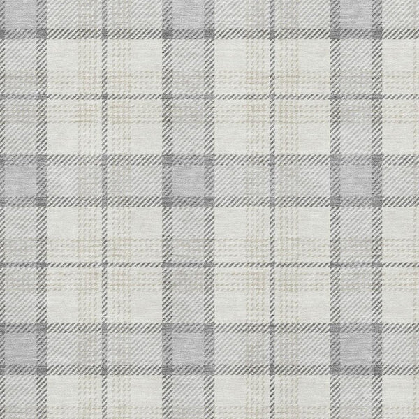 HomeRoots 9' X 12' Elegant Silver Ivory Gray Plaid Washable Area Rug with Durable UV Protection & Style 682522
