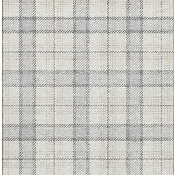HomeRoots 10' X 14' Silver Ivory Gray Plaid Area Rug – Washable, UV Protected, Durable & Family-Friendly Design 682523