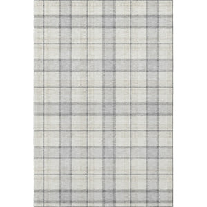 HomeRoots 10' X 14' Silver Ivory Gray Plaid Area Rug – Washable, UV Protected, Durable & Family-Friendly Design 682523