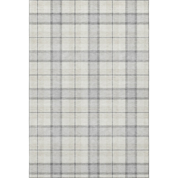 HomeRoots 10' X 14' Silver Ivory Gray Plaid Area Rug – Washable, UV Protected, Durable & Family-Friendly Design 682523