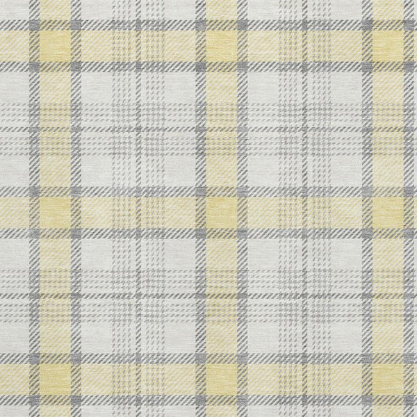 HomeRoots 8' X 10' Stylish Yellow Ivory and Gray Plaid Washable Area Rug with UV Protection for Homes 682527