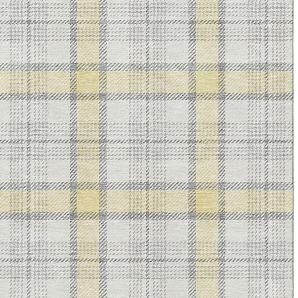 HomeRoots 9' X 12' Yellow Ivory Gray Plaid Area Rug – Stylish, Washable, UV Protected for High-Traffic Homes 682528